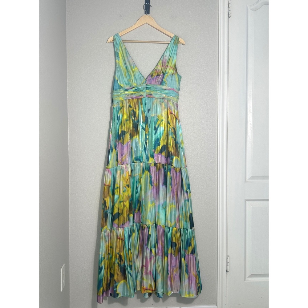Kobi Halperin Britt Maxi Dress 8 Capri Multi Pleated Metallic Watercolor NWT - Picture 5 of 15